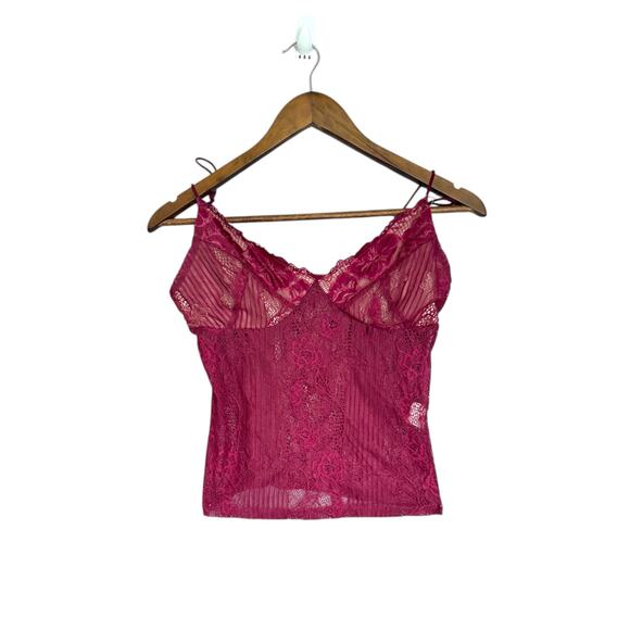 Unknown Other - Lace Cami Vintage Sheer Crop Coquette Top Fairy Whimsy babydoll berry pink y2k